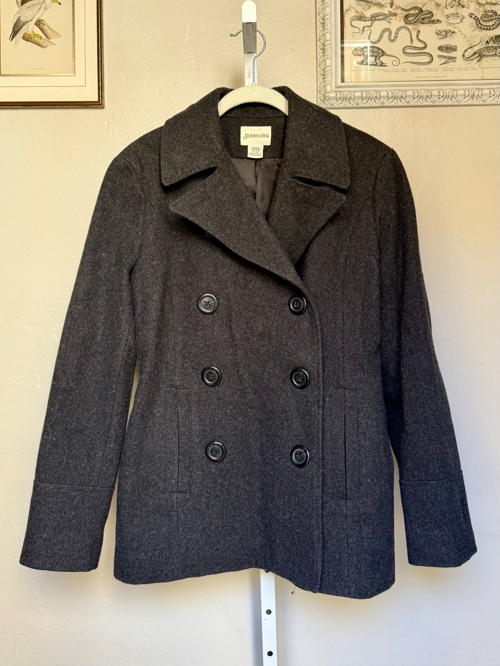 Vintage St. John's Bay Charcoal Double-Breasted Wool Peacoat Medium